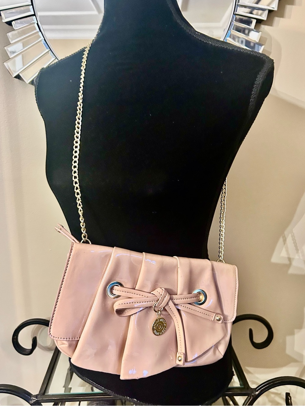 Nine West Soft Pink Pleated Crossbody with Chain Strap